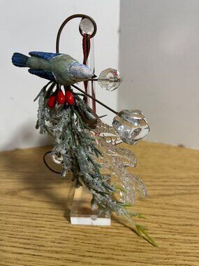 Sterling Bird Christmas Ornament With Frosted Greenery And Red Berries